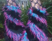 Furry Boot Covers, Monster Fur Blue Pink Purple Spikes with Black, Kandi Kane Style Go Go Fluffies