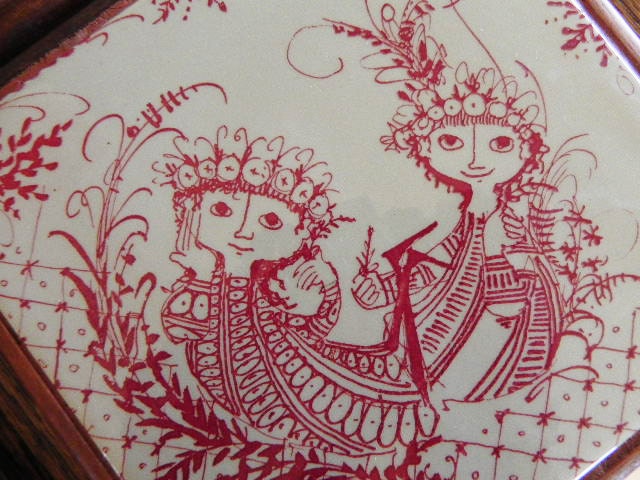 Vintage Nymolle Bjorn Wiinblad Red Couple Ceramic Tile Trivet by EdibleComplex on Etsy