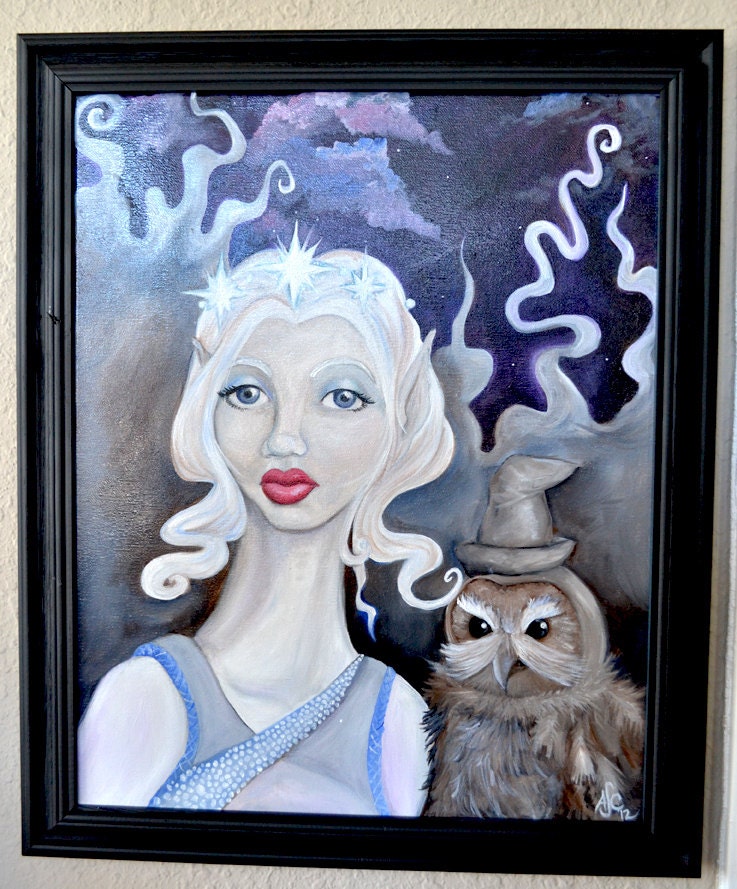Original framed fantasy oil painting "Estella and Archimedes"
