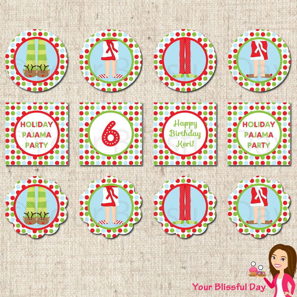 PRINTABLE Holiday Pajama Party Circles (Personalized) Il_570xn