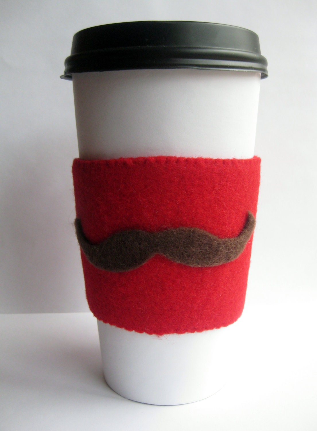 Mustache Felt Cup Sleeve for Fancy Beverage Times - Red