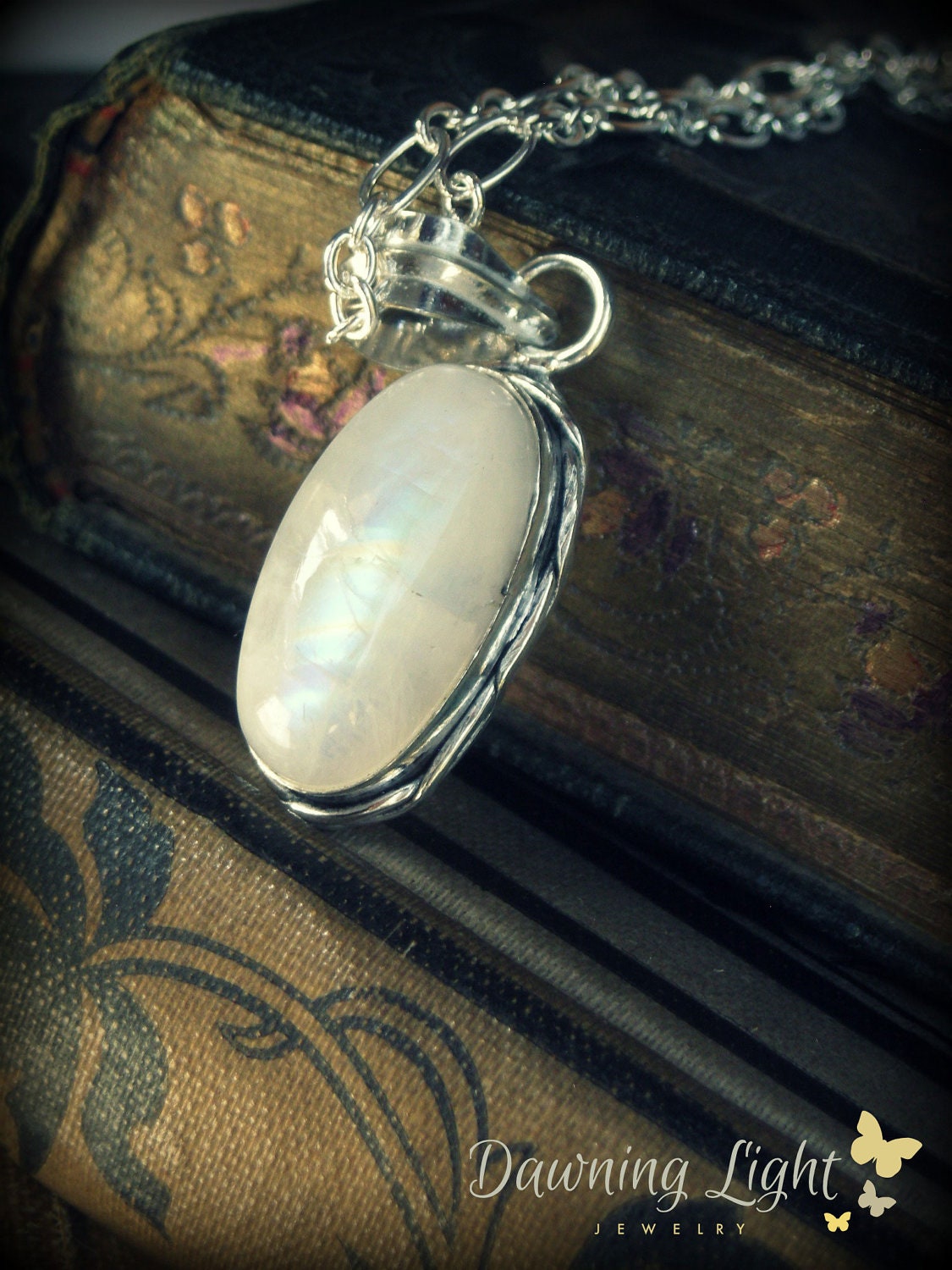 Little Rainbow No.3 ... necklace natural rainbow moonstone sterling silver plated stone semi precious stone metalwork gypsy boho bohemian