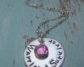 LAST ONE - SALE  - Ready to Ship - Warrior and Survivor - Cancer Survivor  - Sterling Silver Disc Necklace -  TakeFlightBoutique on Etsy