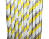 Stripe Gray/Yellow Party Paper Straws - Cake Pop Sticks - Pixie Sticks - Qty 25 Il_170x135