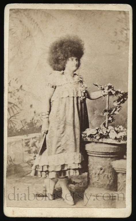 Rare CDV Photo of Victorian Era Sideshow Woman with HUGE HAIR