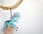 Mason - Mini Felt Donkey. Art Toy Felted  Marionette Puppet  Christmas Ornament. mint grey pastel aquamarine. MADE TO ORDER.