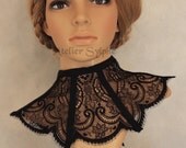 Black eyelash lace neck corset collar with delicate style ribbon back lacing and zip closure ref M
