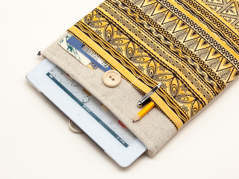Ipad case Ipad bag. Ipad sleeve. Ipad cover with tribal print pocket and button closure. Ipad case padded. Custom order available.
