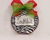 Christmas Ornament zebra stripe holiday tree decoration personalized or monogram
