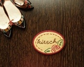 Wooden Embroidered Brooch - KITSCH - Hand Embroidery on Wood Jewelry - One of a kind piece