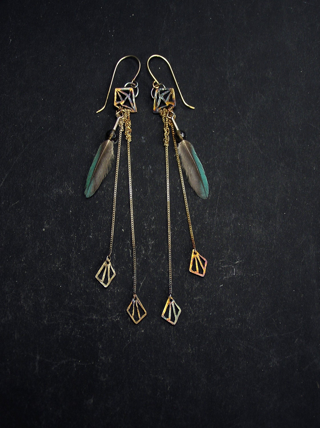 Petite Kingfisher feather earrings - sample