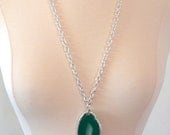 Silver Chain Link with Silver Plated Green Agate