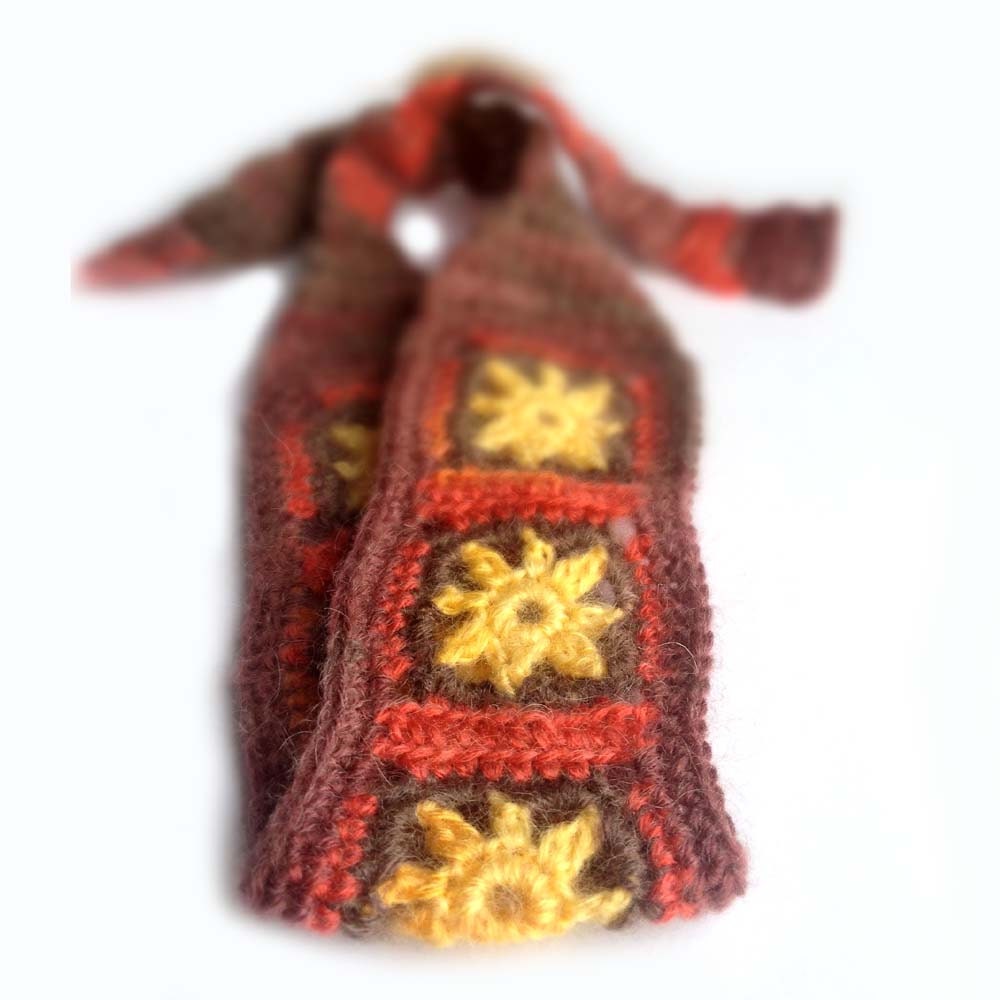 Crochet Headband, Boho Knit Hairband in a Wool, Mohair, Acrylic Blen, in Yellow, Plum Purple, Melon Red, Dark Purple