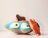 Plush Felt Monster with Baby, Teal and Orange Stuffed Monster Felt Soft Toy, Cute Stuffed Animal Plushie