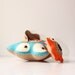 Plush Felt Monster with Baby, Teal and Orange Stuffed Monster Felt Soft Toy, Cute Stuffed Animal Plushie