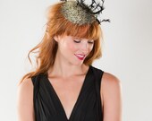 Cocktail Party Fascinator- Snake Skin Print with Feather Twigs
