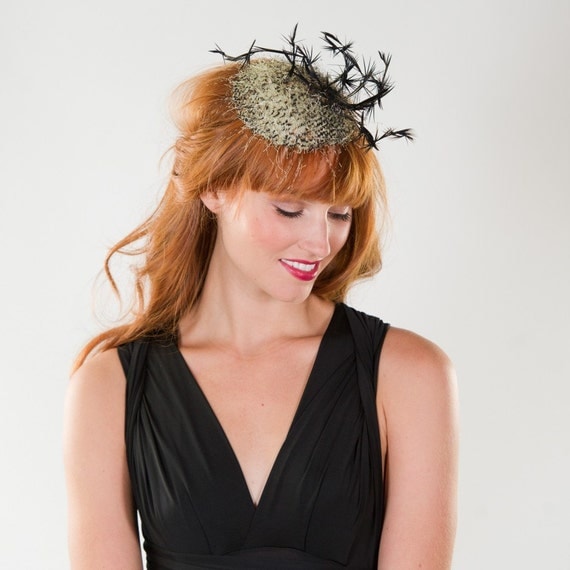 Cocktail Party Fascinator- Snake Skin Print with Feather Twigs