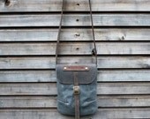 Waxed canvas day bag/small messenger bag with waxed brown leather strap,COLLECTION UNISEX