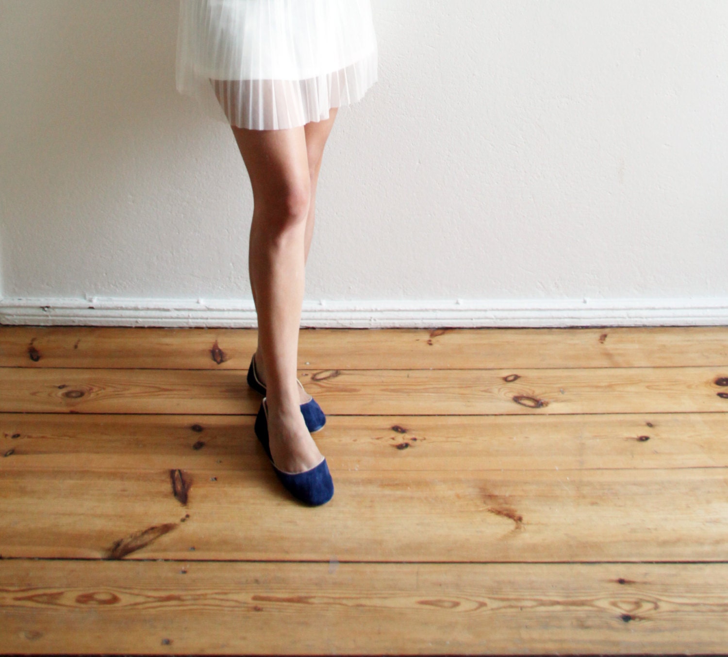 up-cycled Dark Blue suede ballet flats.