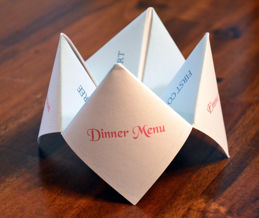 Wedding Menu, Reception Menu, Dinner Menu, Menu Card, Modern, Cootie Catcher, Personalized, Custom, DIY, Printable, Table Setting, Party