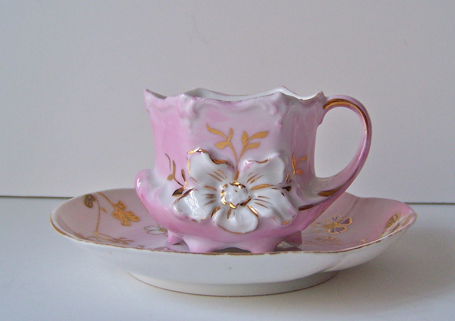 Vintage Demitasse Cup and Saucer Pink with Gold Trim
