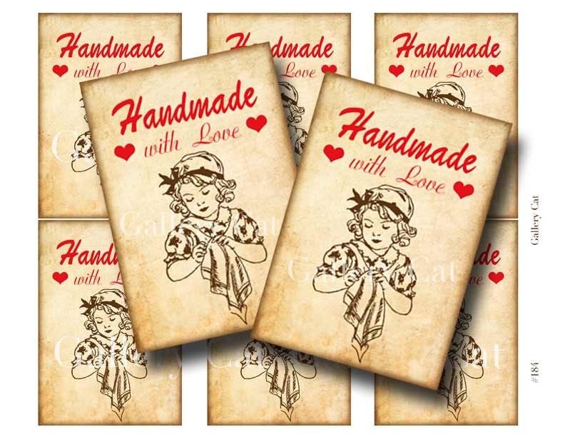 Handmade with Love Digital Collage Sheet Instant Download for Gift Tags Etsy Packages Labels Scrapbook by GalleryCat CS184
