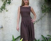 Sweet 1950s Chocolate Brown Drop-Waist Mod Dress -- Small