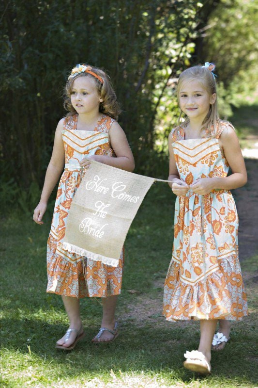Girls Dress Sizes 7 or 8 Aqua and Orange