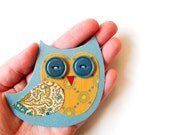 Teal and mustard owl magnet