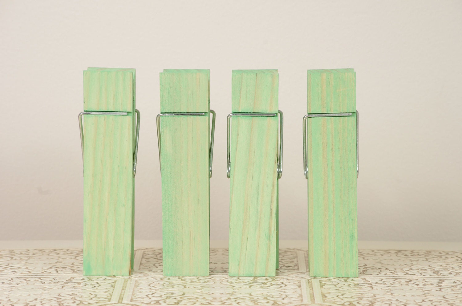 Mint Green Large Clothespins - Antique Jade Stain - Photo Holder - Memo Holder