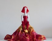 Fabric art doll Fine cotton fairy toy Satin red dress Red hair Crochet star Luxury doll Size 26' /66 cm Girl Gift Or Collectible