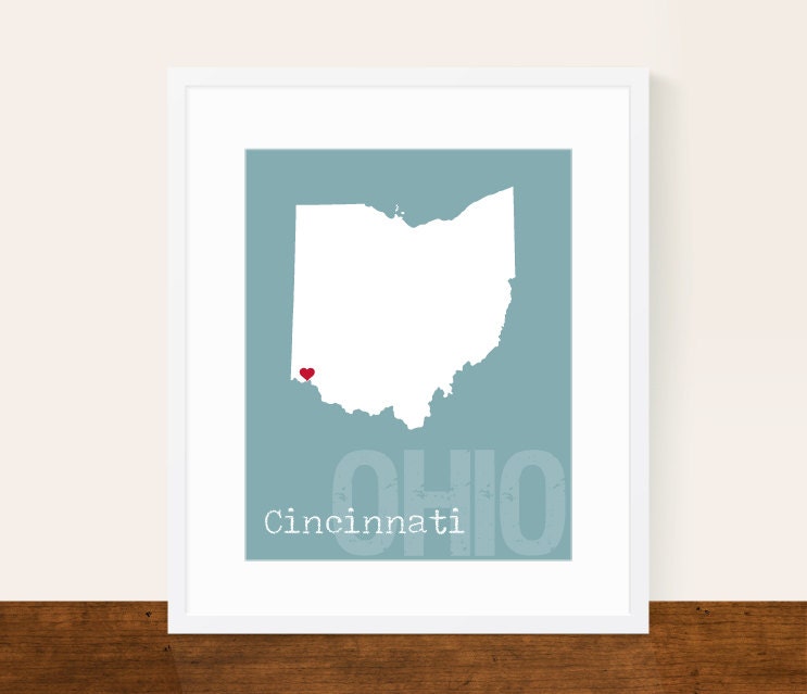 Custom Ohio, Personalized State Print, State Love, State Map, Country, Heart, Silhouette, 8 x 10 Wall Art Print