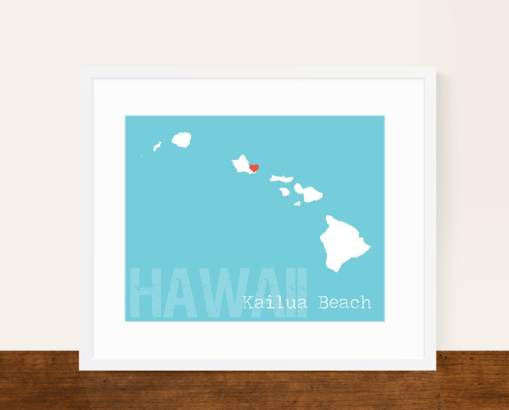 Custom Hawaii, Personalized State Art, State Print, State Love, State Map, Country, Heart, Silhouette, 8 x 10 Wall Art Print