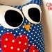 large blue and white polka dot owlie pillow