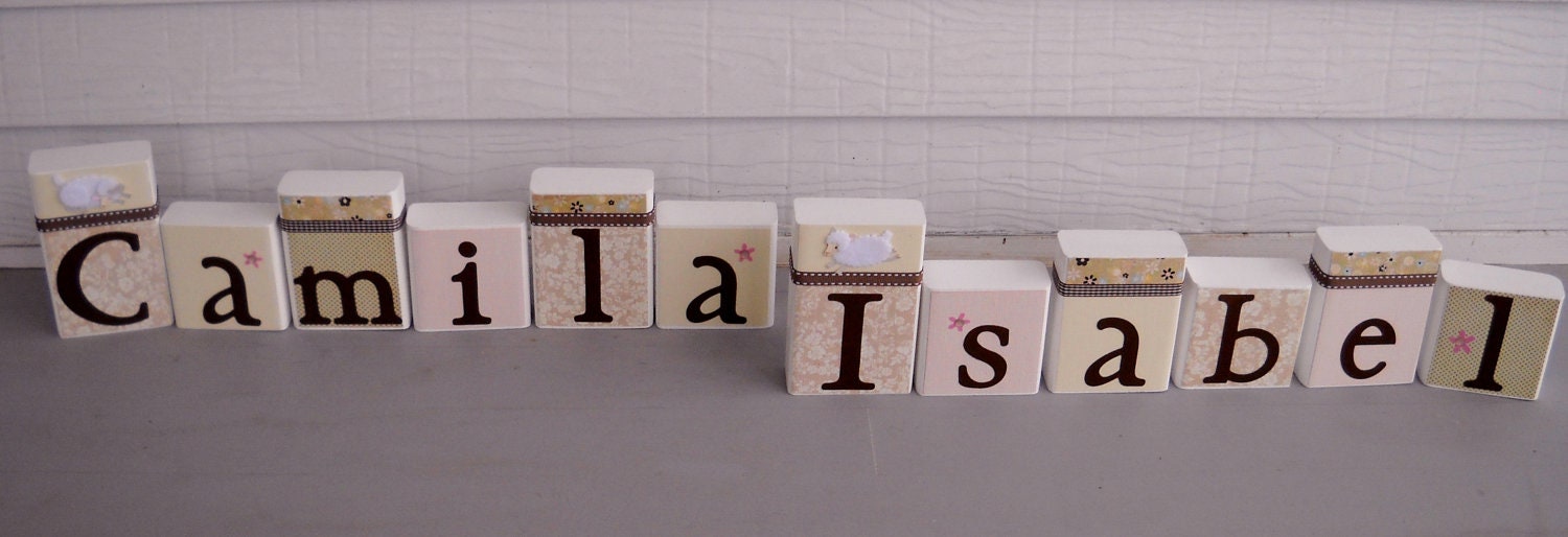 Nursery room decor wood block letter name/ Personalized 12 Letter  wood block  name