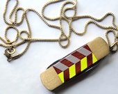 Vintage Pocket Knife Necklace with Hand Painted Chevron Stripe - Chartreuse and Gray