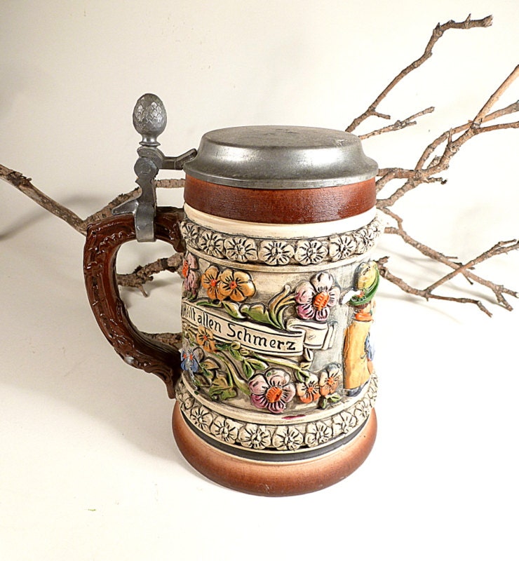 Thewalt Beer Stein, Germany.  Vintage, Porcelain, Bisque, Collectable