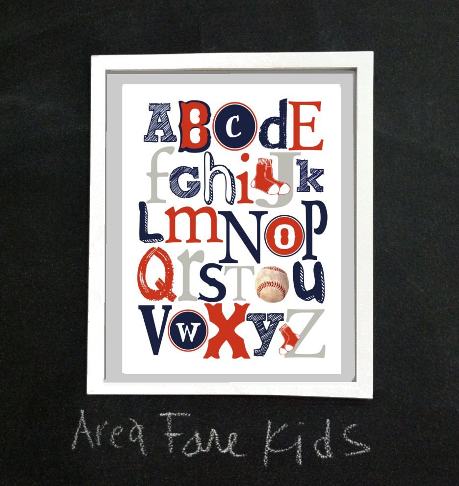 8 X 10 Boston RED SOX ABC Nursery Art Print