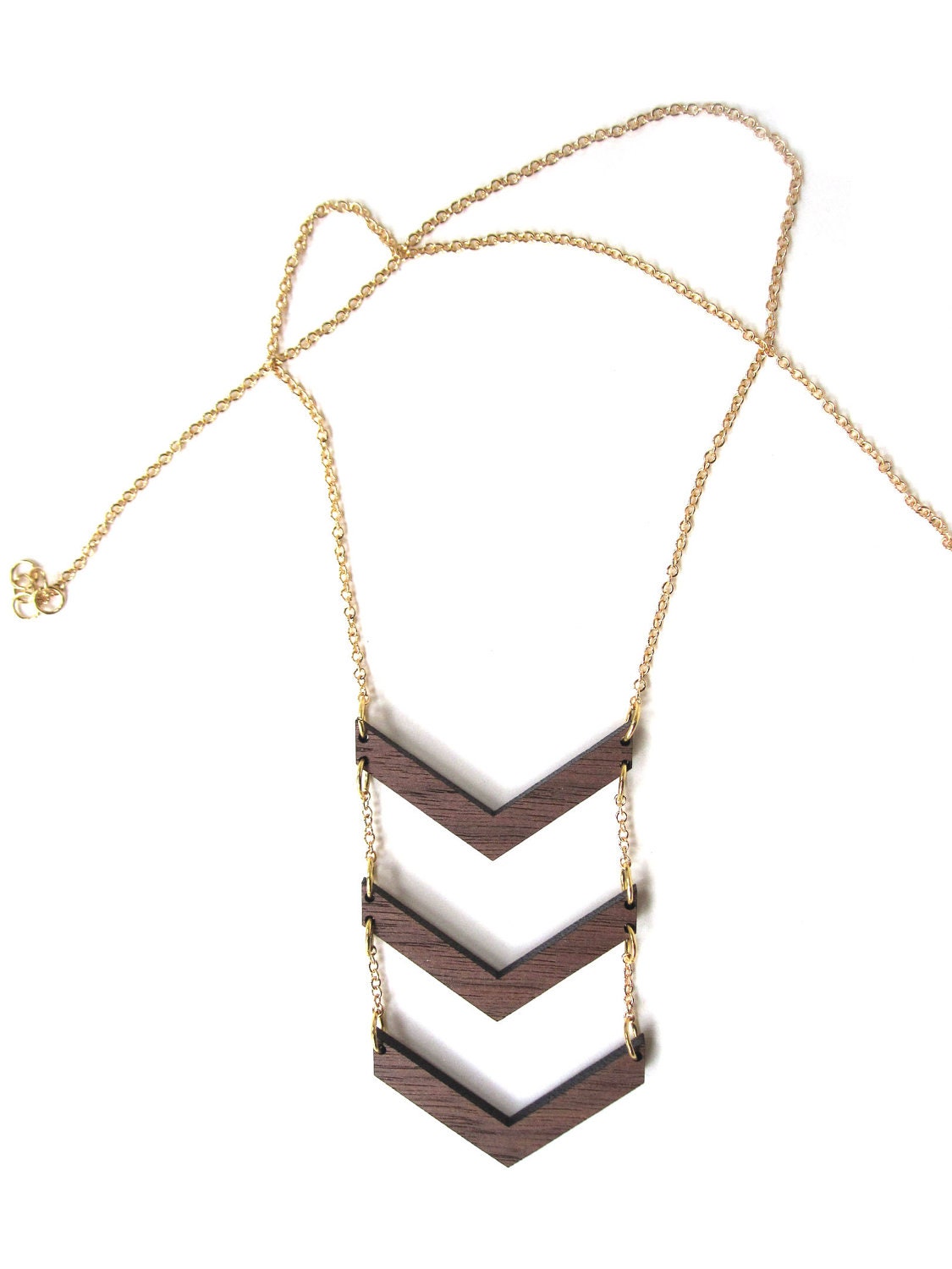 Stacked Chevron Necklace - Laser Cut Wooden Chevron Pendants & Long Gold Chain Necklace - Made to Order