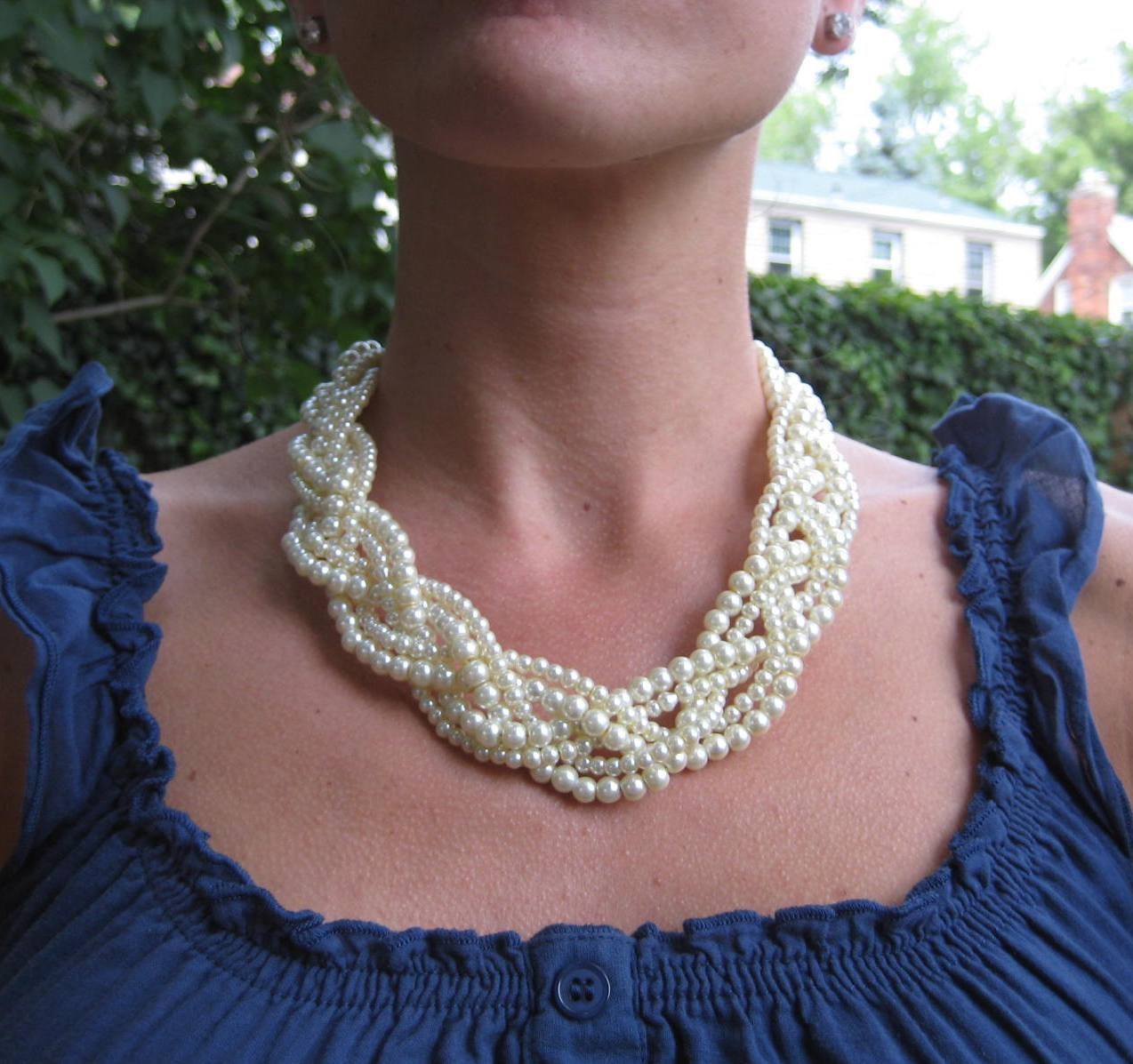 Statement Braided Pearl Necklace, Bridal Jewelry, Wedding Accessory for the Bride, Bridesmaid Gift Set, Bib Jewelry