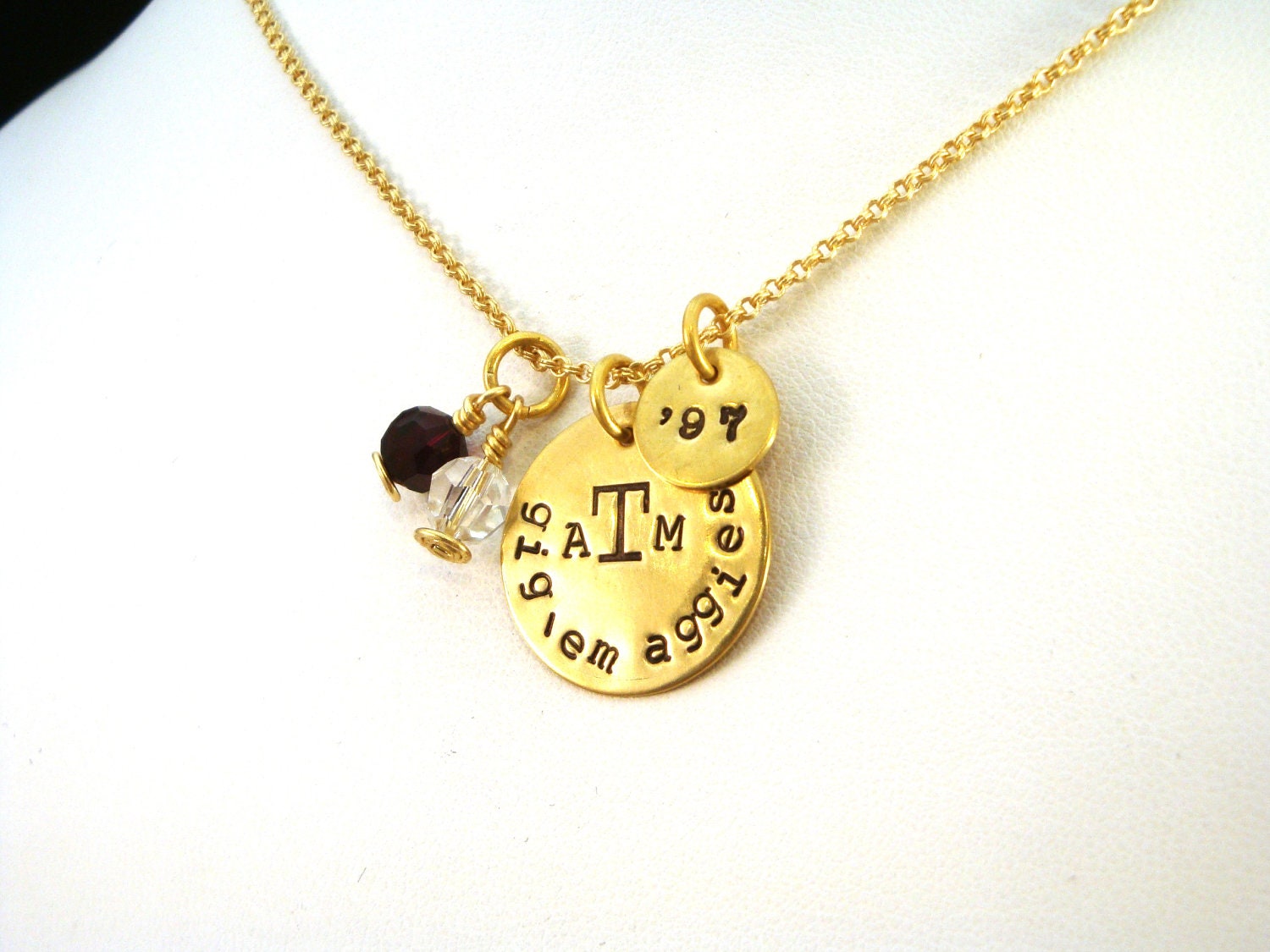 Texas A&M Charm Necklace in Jeweler's Brass, Personalized Graduation Gift