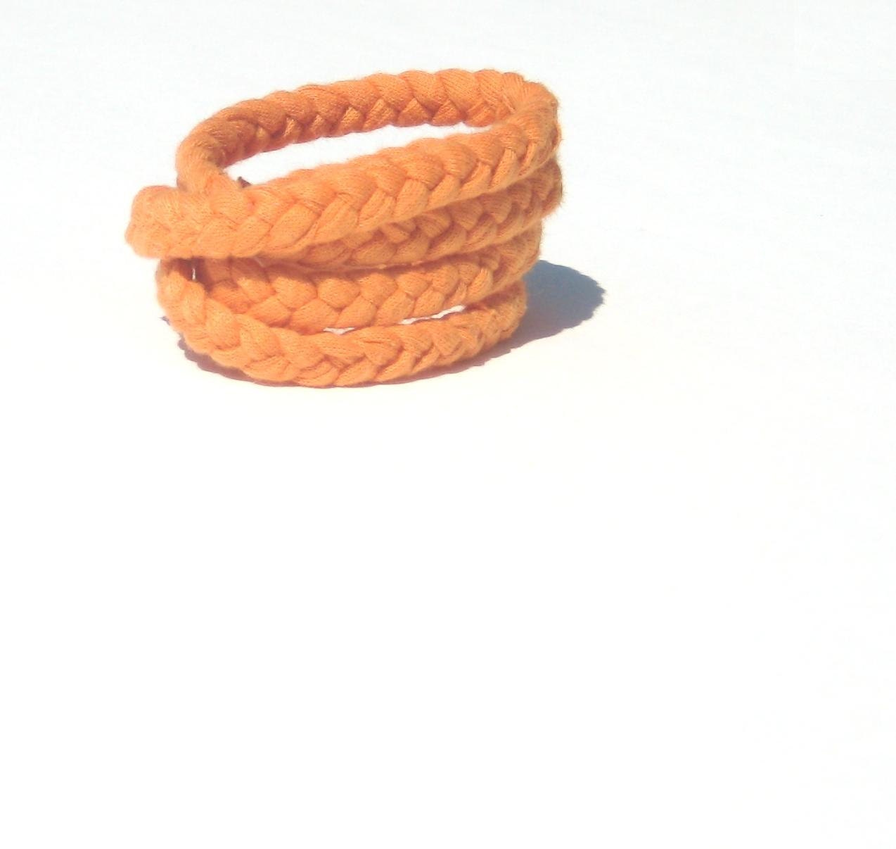 Fabric Bracelet. Eco Fashion. Eco Jewelry.Fiber Wrap Cuff. T-Shirt Bracelet. Orange Tangerine. Mothers Day Gift. Spring Line.