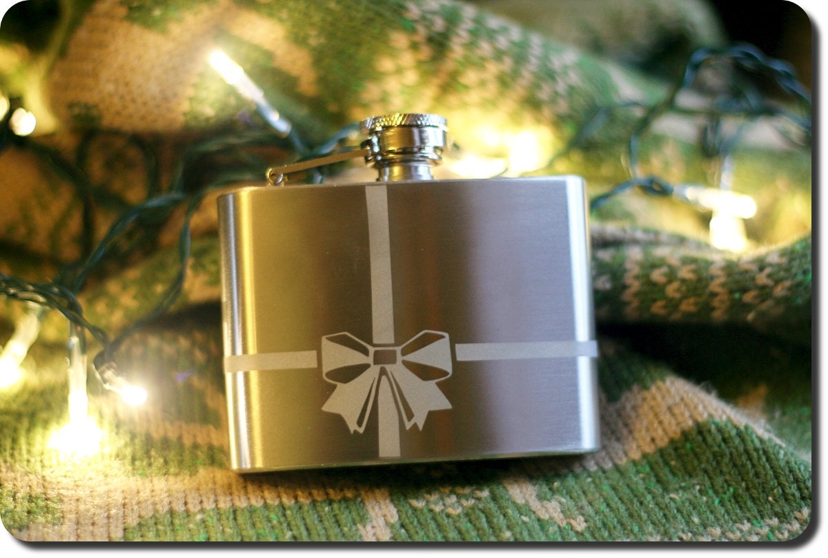 Small Stainless Steel Bow Etched Flask