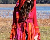 Made to order  Super Cute Upcycled Recycled Sweater coat  Pixie Festival Elf Faery Nymph Kaleidoscope Anemone