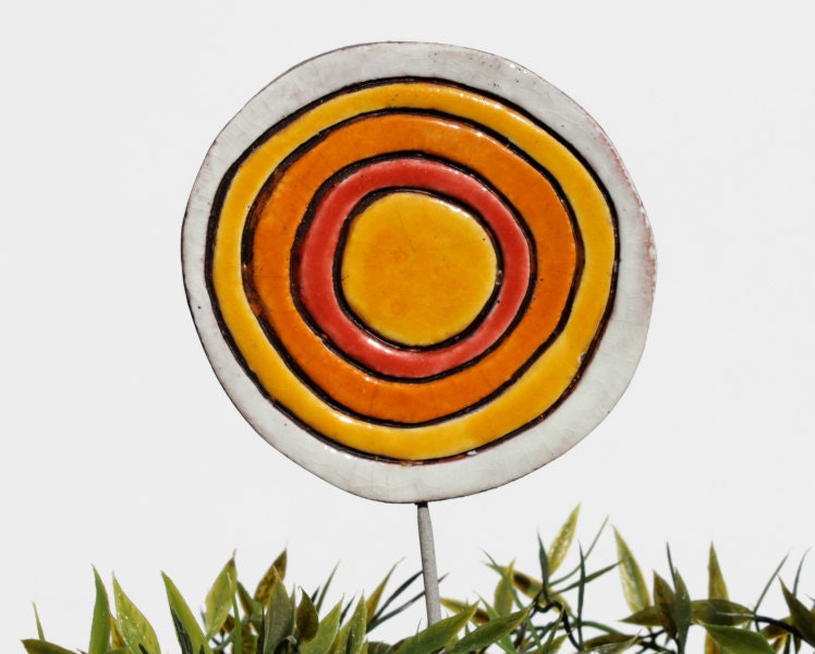 circle garden sculpture - large - ceramic garden decor - textured ornament - original gift - flower bed decoration - large 'love bubble' d4