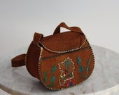 Purse Bag Ethnic Embroidered Brown MINI - 1980s VINTAGE