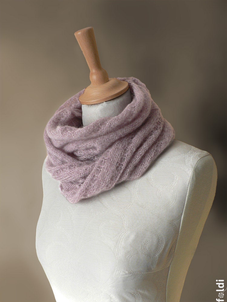 Knitted mohair cowl, snood in dusty pink, rose smoke