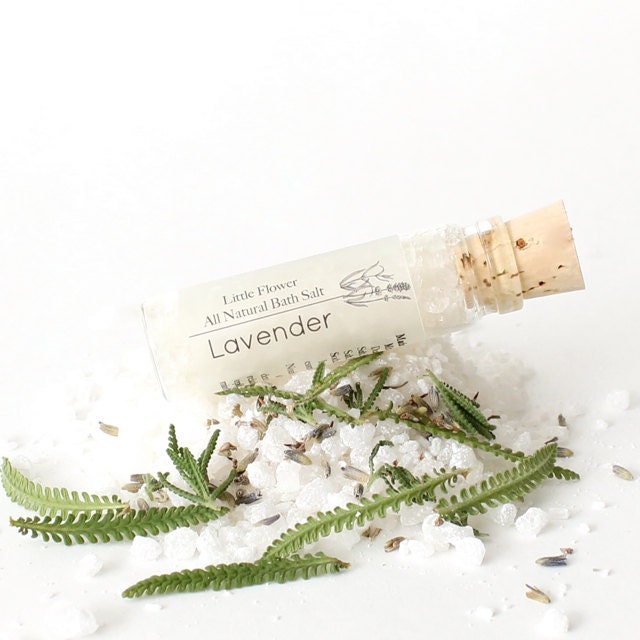 Mini Lavender Bath Salt tube with cork / Detoxifying Dead Sea Salt / aromatherapy bath salt / therapeutic  bath salt
