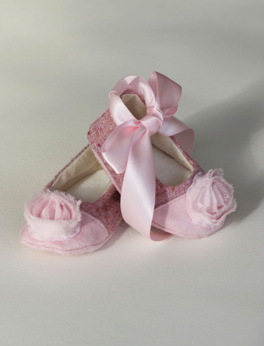 Pink Tweed Baby Shoes - Couture Baby Ballet Slipper - Ballet Flat -  Baby Souls Baby Shoes