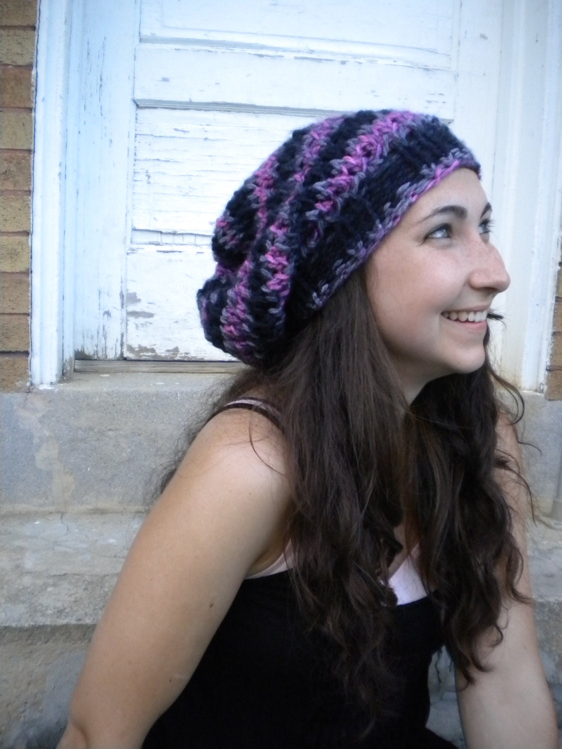 Slouch Hat/Tam - Purple/Black/Gray